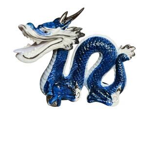 Rare Vintage Beautiful Cobalt Blue W Silver Egg Lucky Dragon Japan